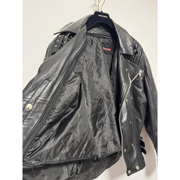 IK Leather Jacket Mens Large Black Biker Moto Asymmetrical Zip Quilted Ribbed - Picture 8 of 16